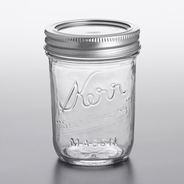 Kerr 501ZFP 8 oz. HalfPint Regular Mouth Glass Canning Jar with Silver