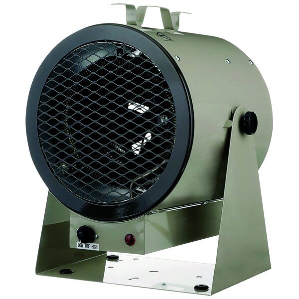 A TPI industrial heater with a black round vent and a metal grid on the side.