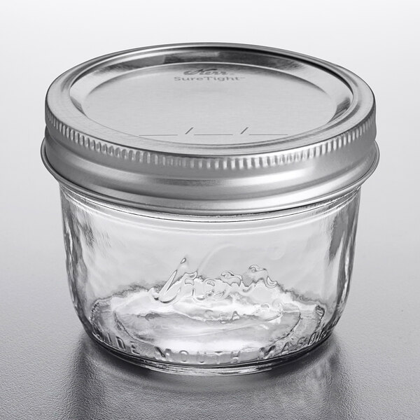 Kerr 500ZFP 8 oz. HalfPint Wide Mouth Glass Canning Jar with Silver