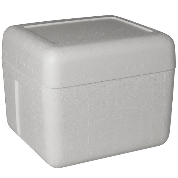 A white styrofoam box with a square top.