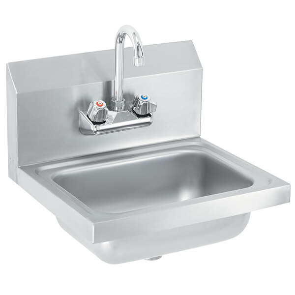 Vollrath K1410-C 17" x 15" 20-Gauge Stainless Steel Wall Mounted Hand Sink with Strainer and Gooseneck Faucet - 5 1/2" Deep
