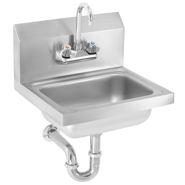 Vollrath K1410-CP 17" x 15" 20-Gauge Stainless Steel Wall Mounted Hand Sink with Strainer, P-Trap, and Gooseneck Faucet - 5 1/2" Deep
