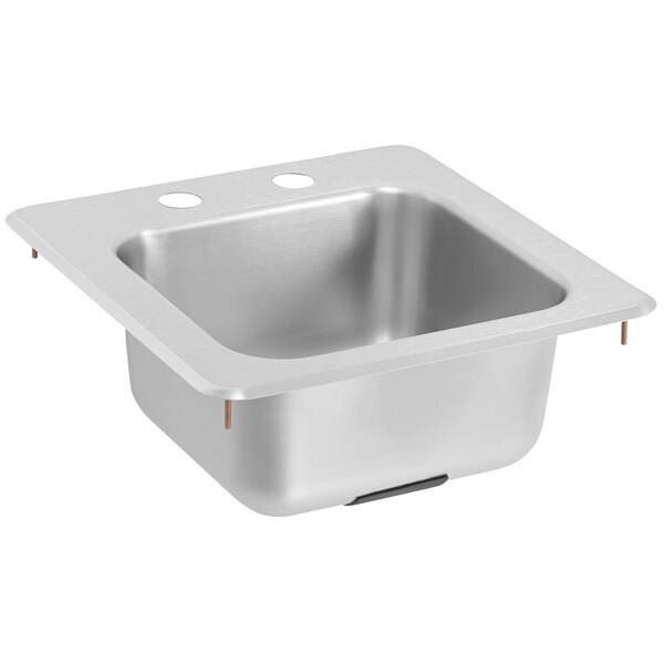 Vollrath K1554-C 15" x 15" 1 Compartment 20-Gauge Stainless Steel Drop-In Bar Sink with Strainer and Gooseneck Faucet - 6 3/16" Deep