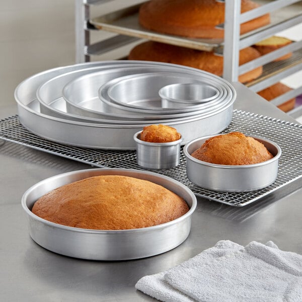 Choice 3 Deep Round Straight Sided Aluminum Cake Pan Set - 6, 8, 10,  12, and 14