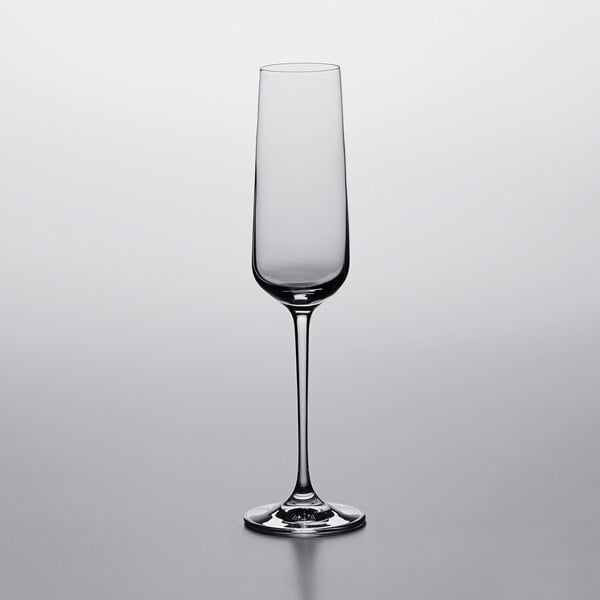 A close up of a clear Lucaris wine glass.