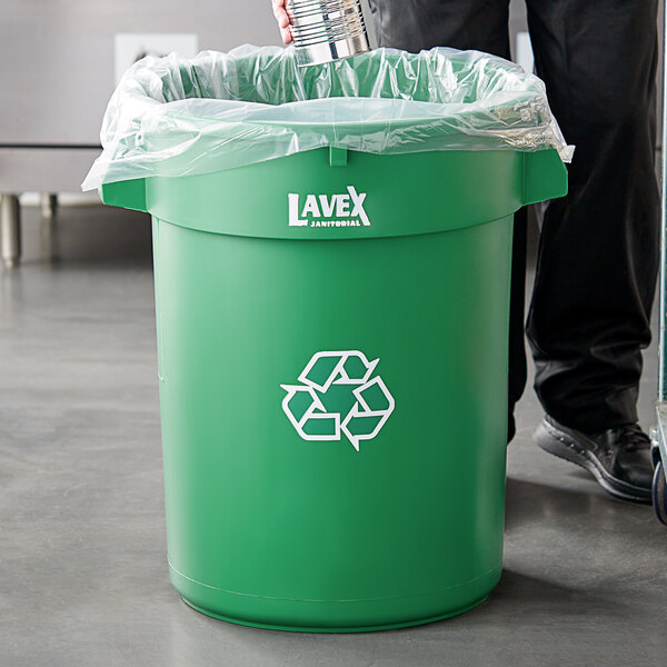 Lavex Janitorial 32 Gallon Green Round Commercial Recycling Can