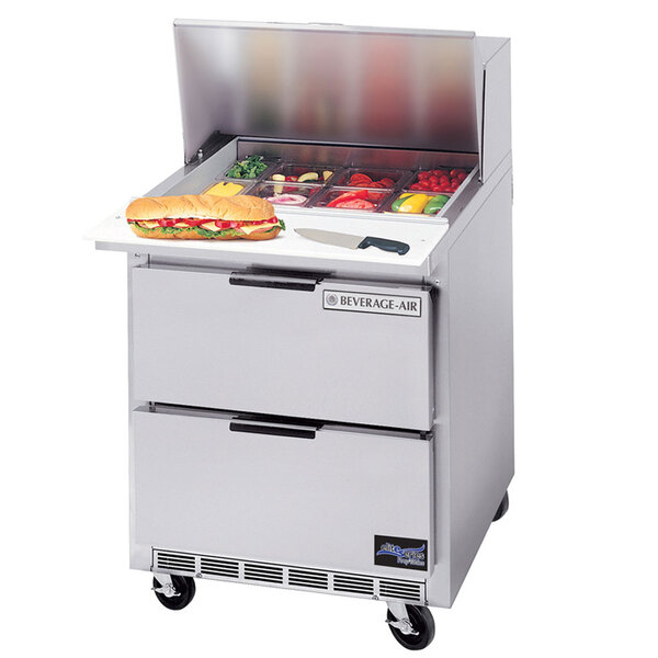 Beverage-Air SPED27HC-C-B Elite Series 27" 2 Drawer Cutting Top Refrigerated Sandwich Prep Table with 17" Deep Cutting Board