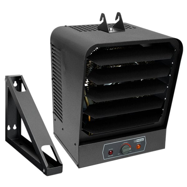 A black King Electric industrial heater with a mechanical thermostat and switch.
