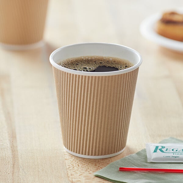 Coffee/Tea Hot Cups Set of 150 Ripple Insulated Kraft 10-oz Paper Cups 