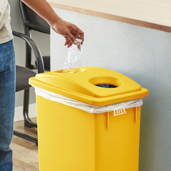 Lavex Yellow Slim Rectangular Recycling Trash Can Bottle / Can Lid