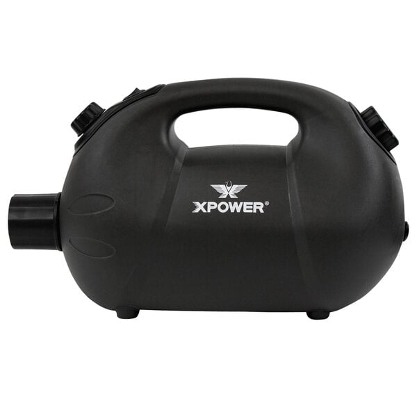 An XPOWER corded electric fogger with black knobs on a white background.