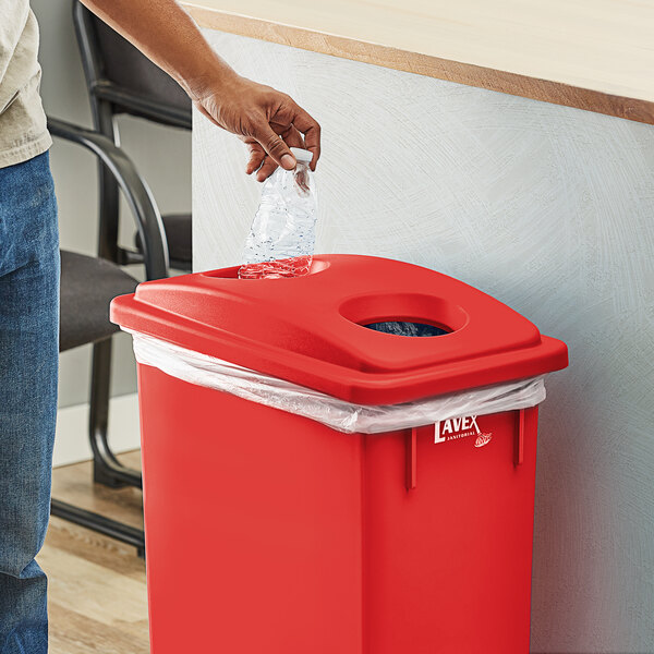 Lavex Janitorial Red Slim Rectangular Recycling Trash Can Bottle / Can Lid