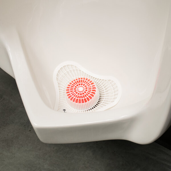 Lavex Janitorial Urinal Screen with Strawberry Scented Block - 12/Pack