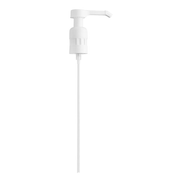 A white plastic foaming soap or sanitizer pump with a long dip tube.