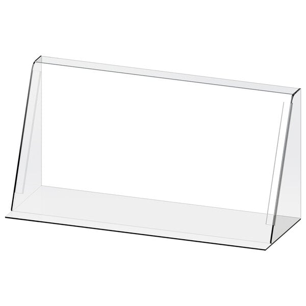 A clear acrylic rectangular sneeze guard.