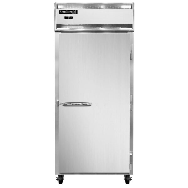 A white Continental Reach-In Freezer with a stainless steel door.