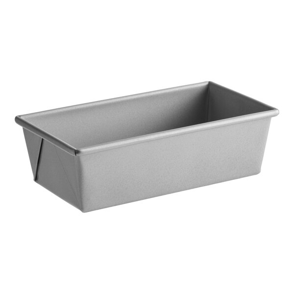 A rectangular glazed aluminized steel bread loaf pan.