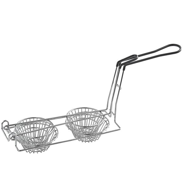 Choice 12 x 6 1/2 x 4 1/2 8-Slot Nickel-Plated Steel Taco Fry Basket  with Rubberized Handle and Front Hook