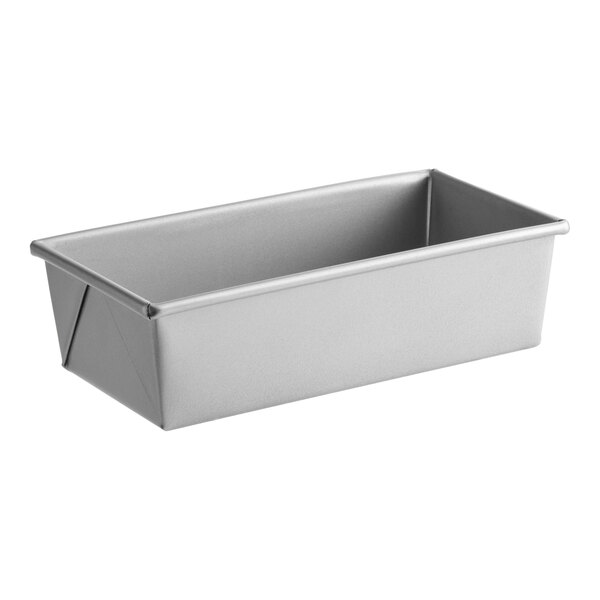 A rectangular glazed aluminized steel bread loaf pan.
