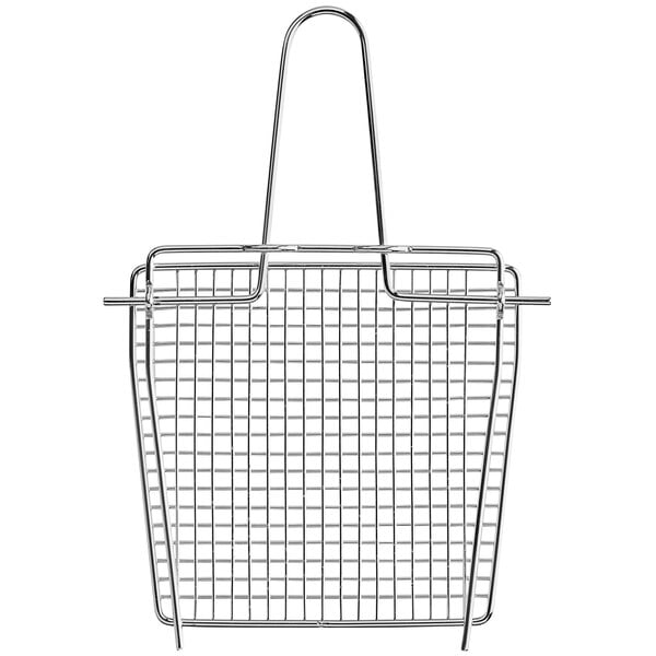A stainless steel wire basket divider with handles.