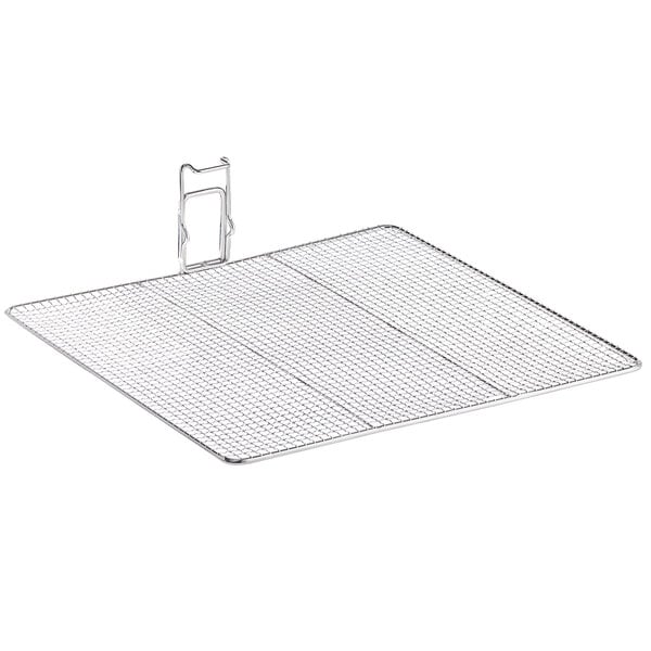 A wire mesh tray on a white background.