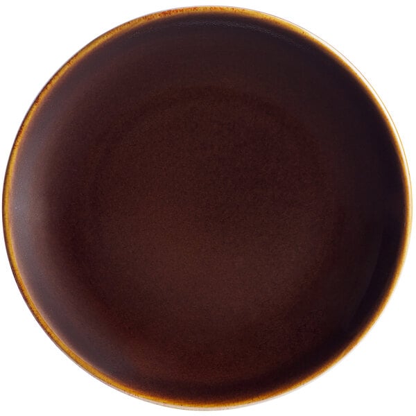 A brown plate with a white background.