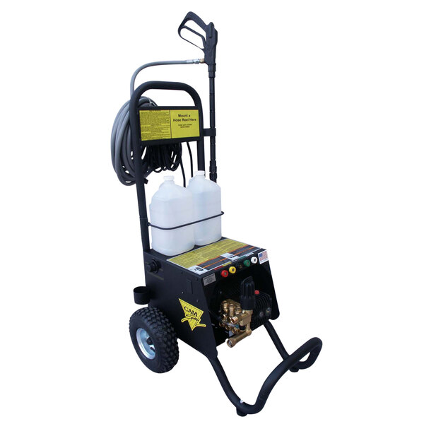 A Cam Spray portable electric pressure washer with a hose attached.