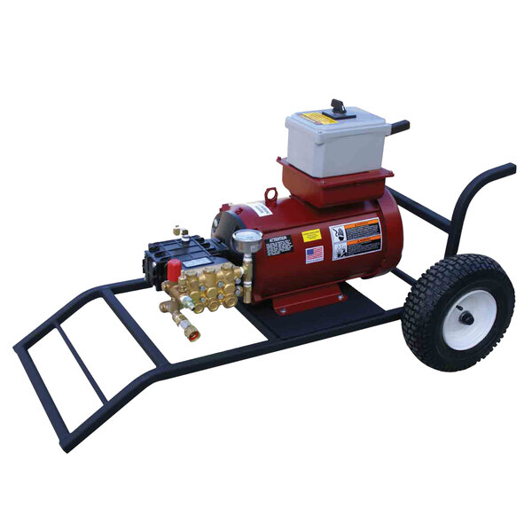 A red and white Cam Spray portable electric pressure washer.