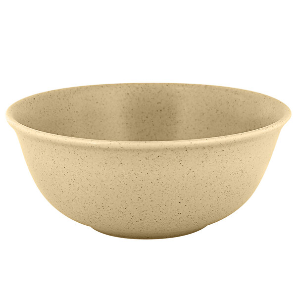 A close up of a RAK Porcelain Silky Almond Genesis rice bowl.