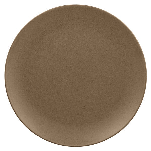 A brown RAK Porcelain flat porcelain coupe plate.