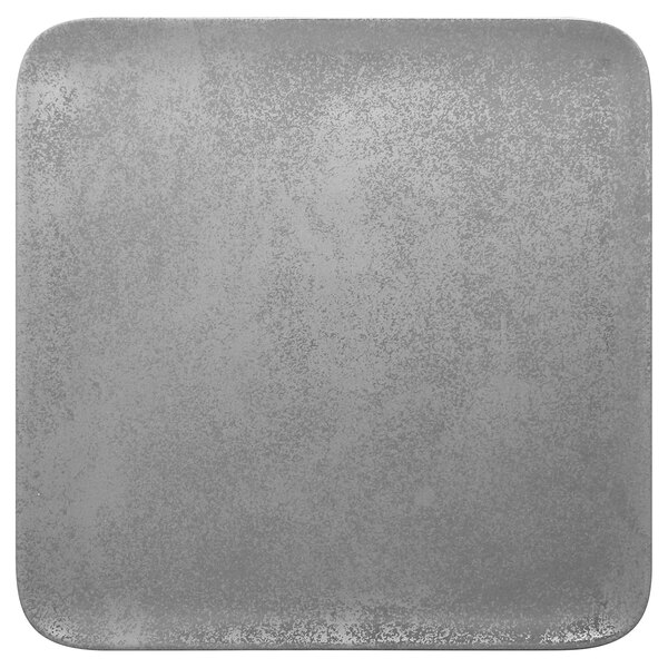A square grey porcelain plate with a speckled surface.