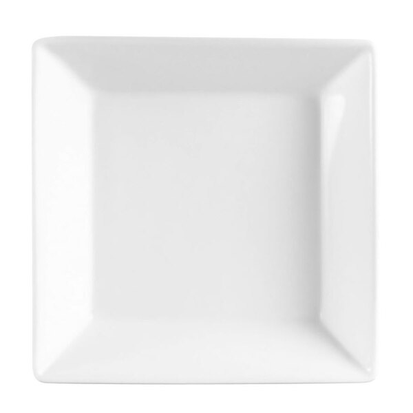 A white rectangular square bowl with a black border.