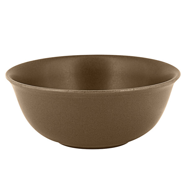 A brown RAK Porcelain rice bowl with a white background.