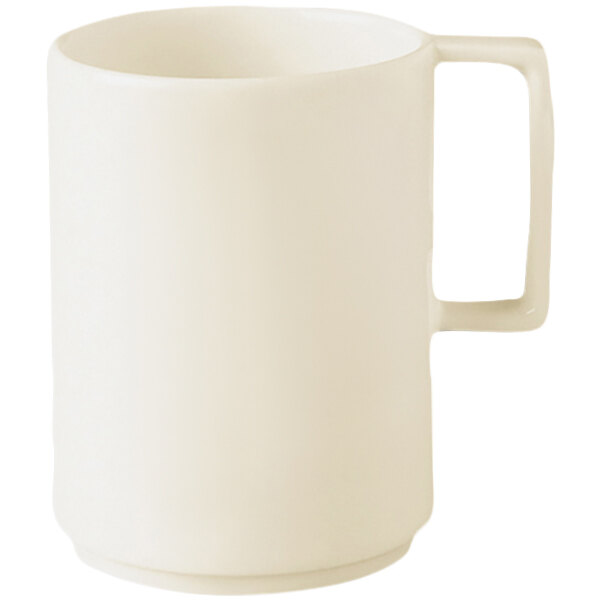A RAK Porcelain warm white porcelain mug with a handle.