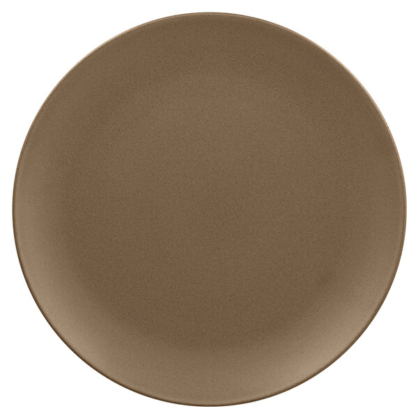 A brown RAK Porcelain Genesis Mat coupe plate with a brown surface.