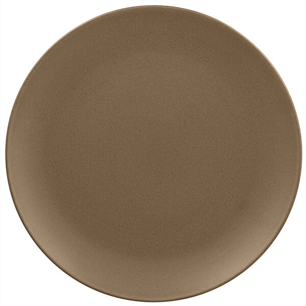 A brown RAK Porcelain coupe plate with a white background.