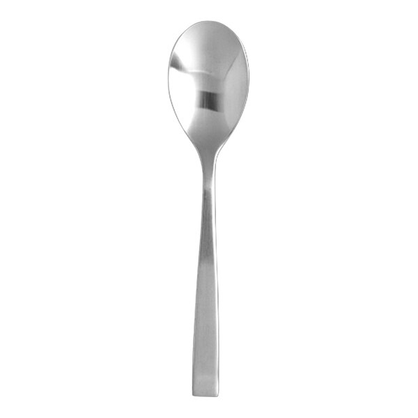 A Fortessa stainless steel oval bowl spoon with a silver handle.