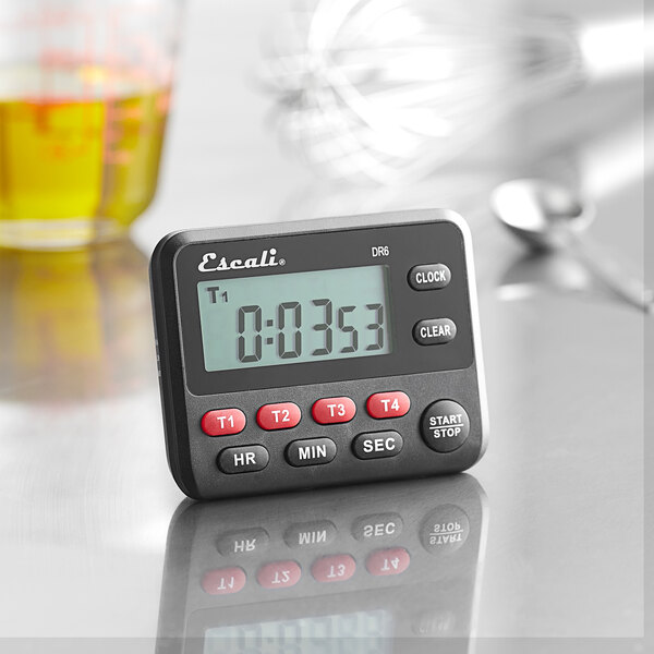 San Jamar Escali TMDGTE Digital 4 Channel 100 Hour Kitchen Timer with Clock