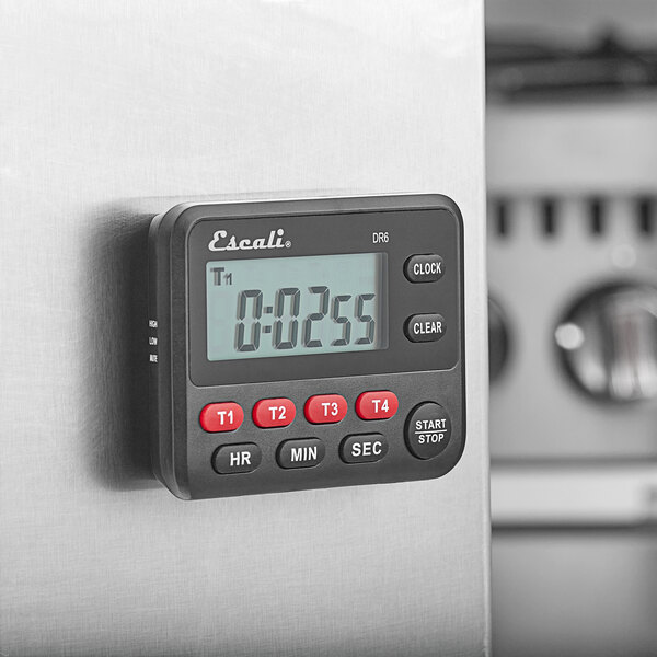 San Jamar Escali TMDGTE Digital 4 Channel 100 Hour Kitchen Timer with Clock