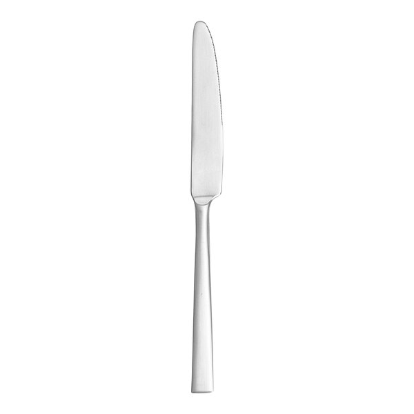 A Fortessa Spada stainless steel table knife with a solid silver handle.