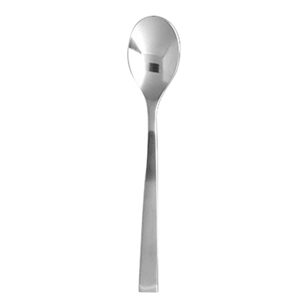 A Fortessa stainless steel teaspoon with a silver handle on a white background.