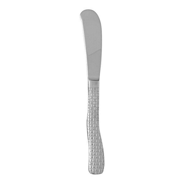 A Fortessa Cestino stainless steel butter knife with a solid silver handle.