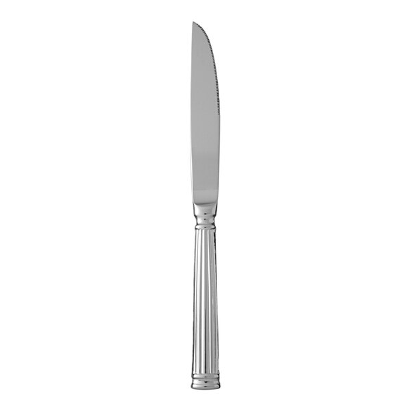 A Fortessa Doria stainless steel steak knife with a solid handle.