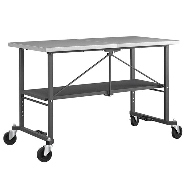 Cosco 66771DKG1E Smart Fold 25 1/2" x 52" Stainless Steel Folding Work Table with Casters