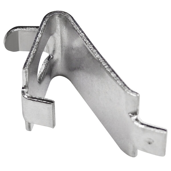 A metal Continental Refrigerator shelf clip with a small hole in it.