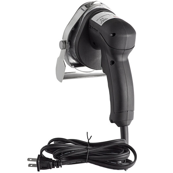 A black and silver Avantco Kebab Slicer machine with a cord.