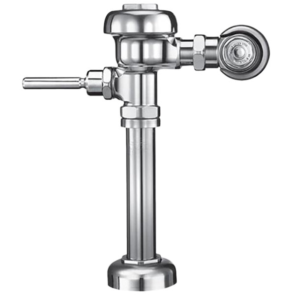 A Sloan chrome exposed manual water closet flushometer with top spud connection.