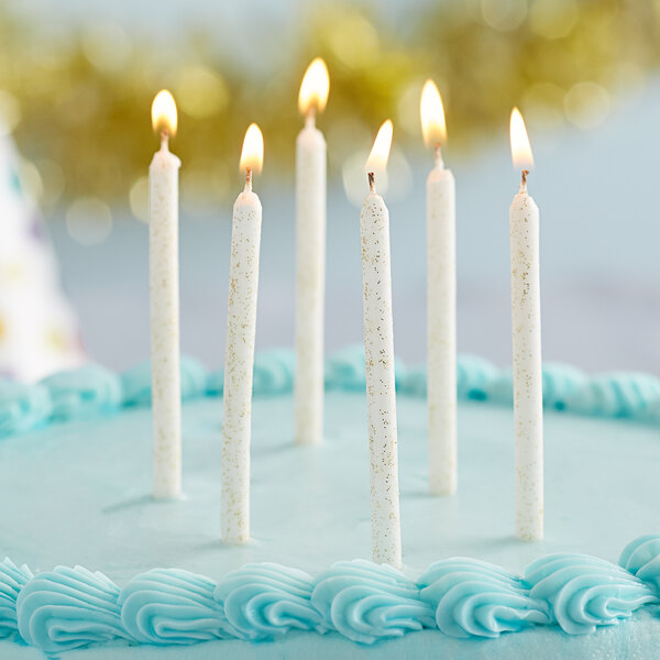 Creative Converting 339980 4" White Tall Candles with Gold Glitter 12