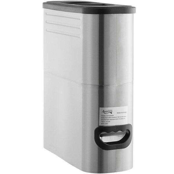 a silver and black metal container