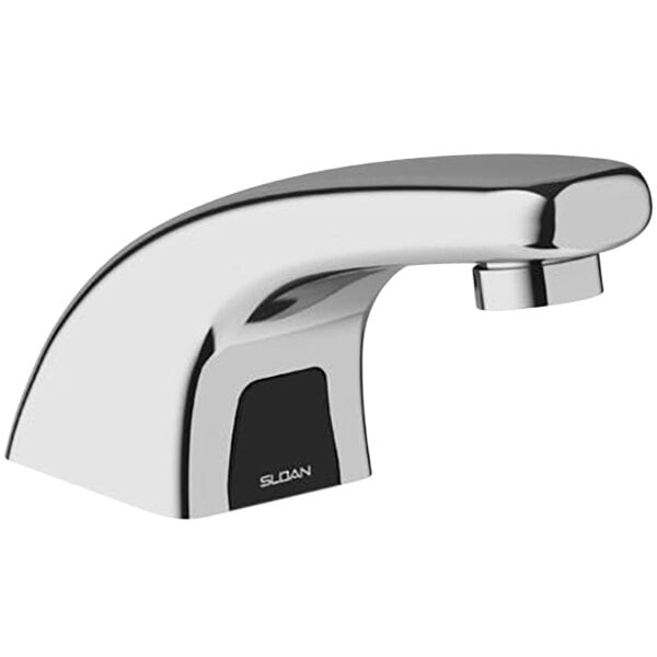 A Sloan Optima polished chrome faucet with a black sensor.
